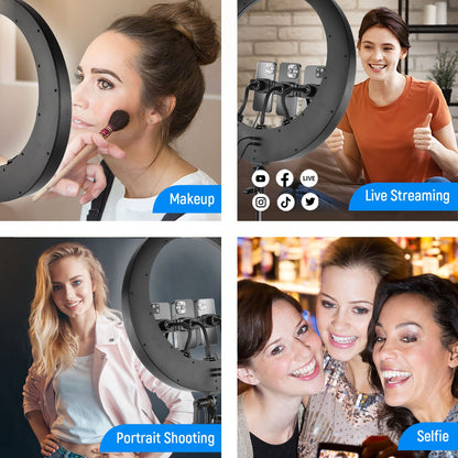 NEEWER Ring Light RP19H 19 Inch with Tripod Stand 3 Phone Holders Compatible with iPhone, Upgraded 2.4G Touch Control Ringlight for Video Recording Streaming Home Office Zoom Selfie Makeup Lighting