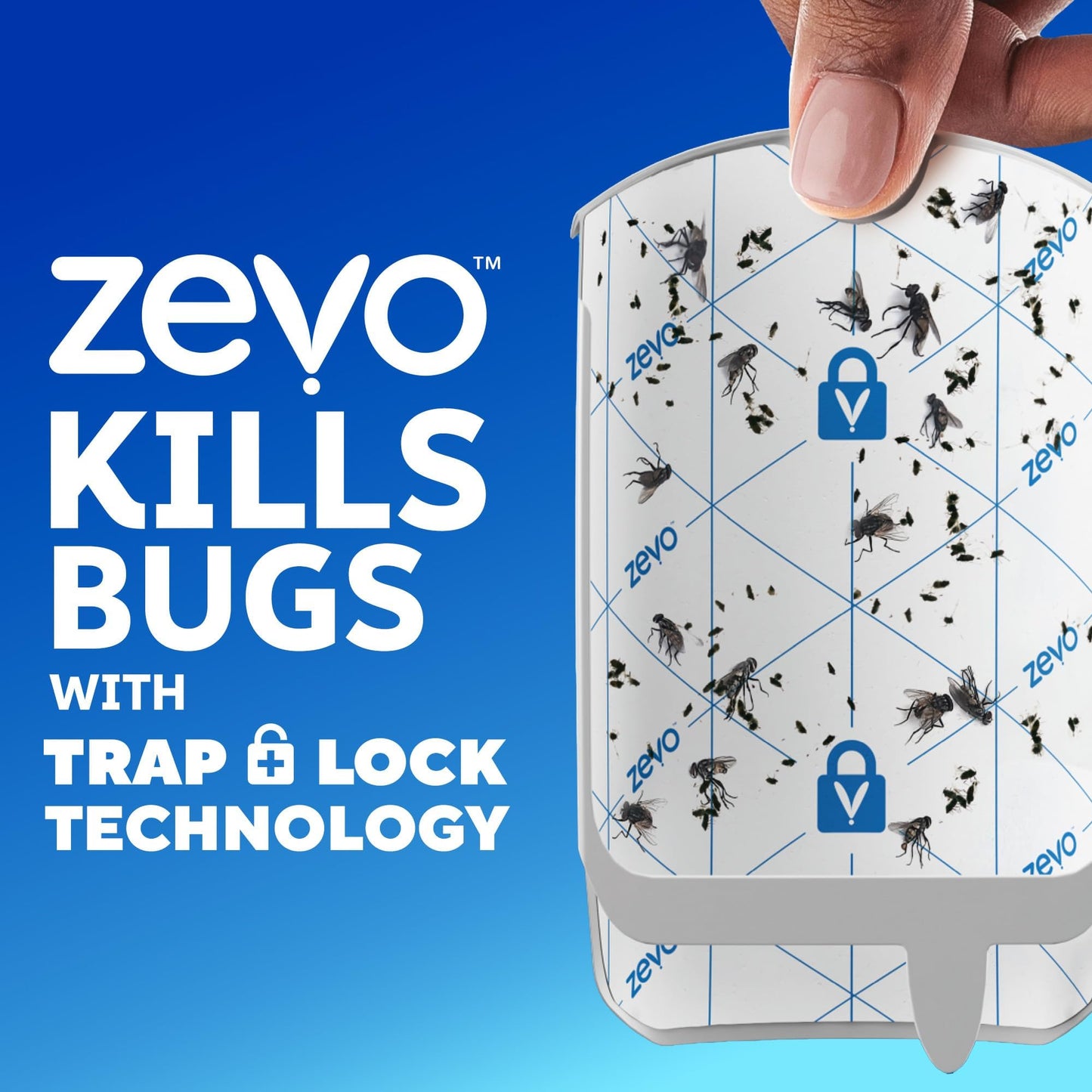 Zevo Flying Insect Trap & 3 Refill Cartridges - Plug in Fly Trap & Indoor Bug Catcher for Gnats, House & Fruit Flies - Blue & UV Light Technology, Mess-Free Alternative to Bug Zapper