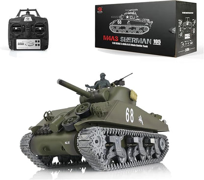 Heng Long US in Stock 1/16 Customized Pro Version 7.0 M4A3 Sherman RC Tank 3898 Barrel Retractable Idle Smoking 360° Rotating Turret Infrared Combat Lifting Barrel Light Sound BB Shooting