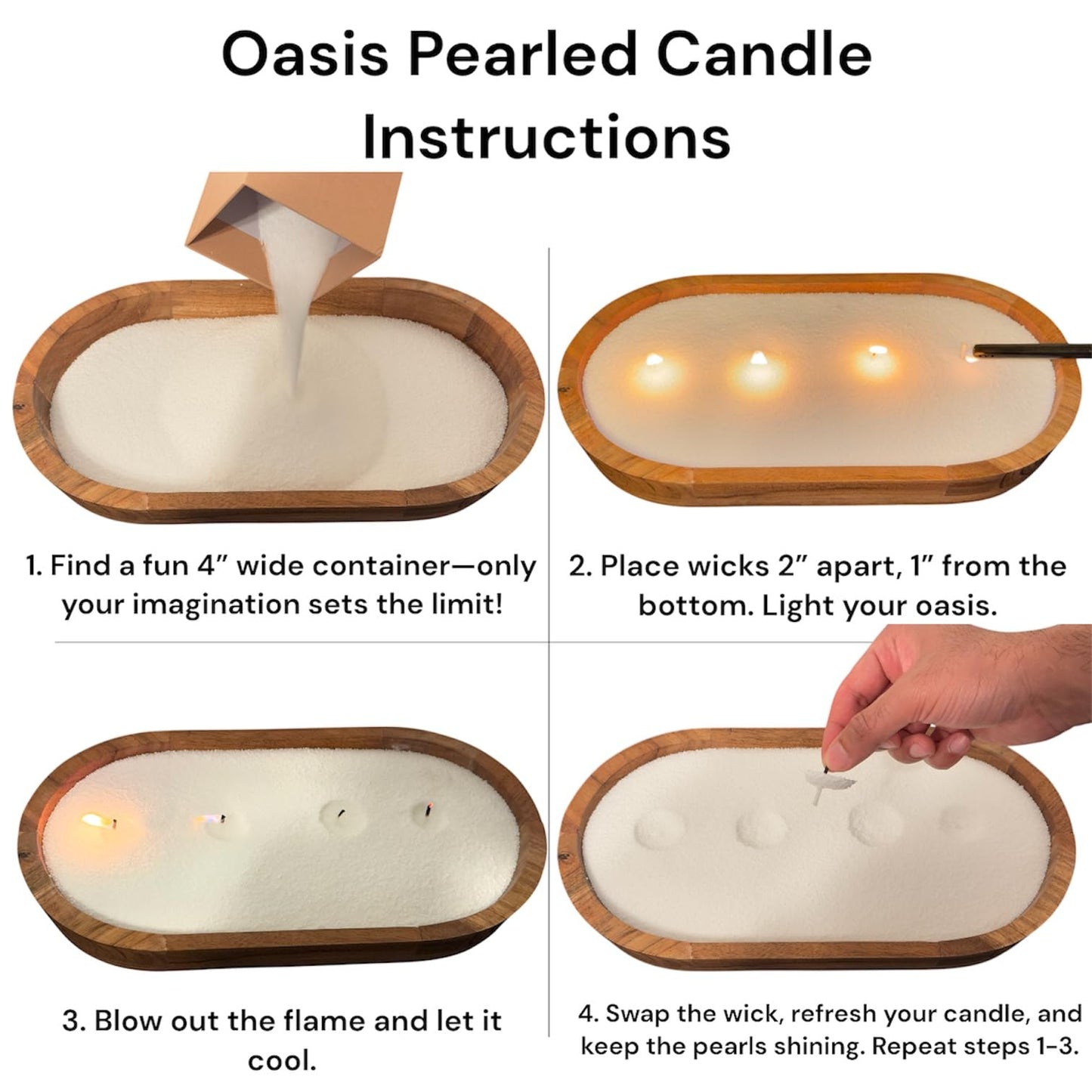 Oasis Pearled Sand Candle - 18oz Sand Wax, Refillable, Scented & Unscented Luxury Candle with 30 Wicks, Up to 120 Hours Burn Time (Salndalwood Vanilla)