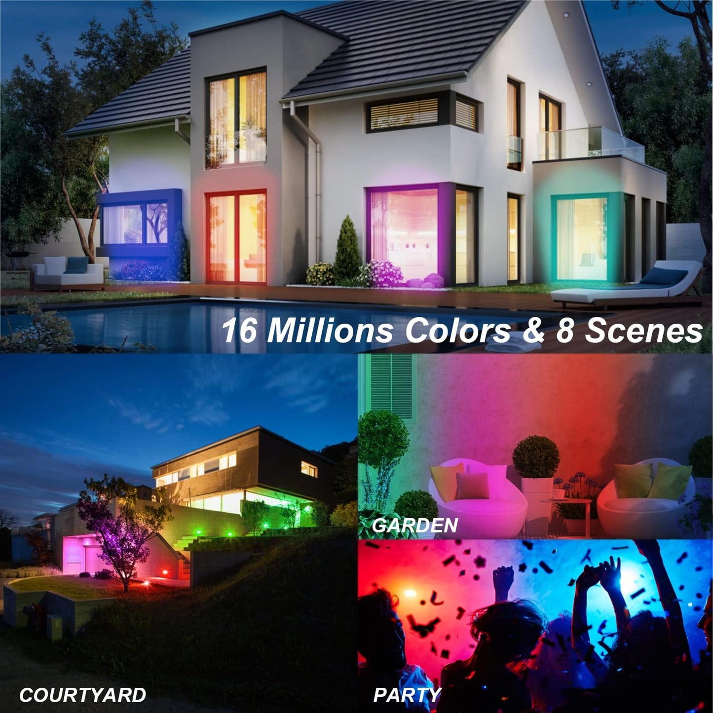 MULANDI Smart Landscape Lighting, 3 Pack RGBW Color Changing LED with App Control Waterproof Spotlight, Outdoor Yard Spot Lights with 36W Transformer & Timer, LED Lawn Light with Music Sync