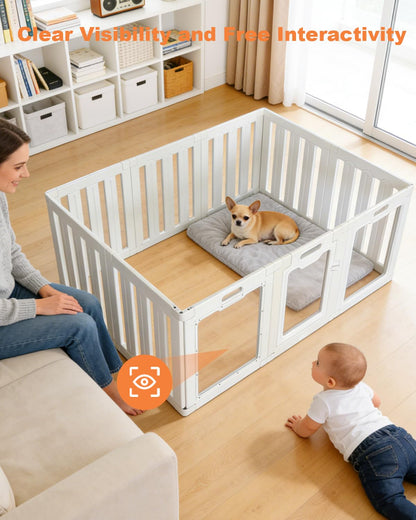 Acrylic Indoor Dog Playpen with Heavy Duty Door Lock,24" H 10 Panels DIY Puppy Playpen Pet Play Pen for Small Animal, Easy Assemble and Clean Plastic Pet Fence,White
