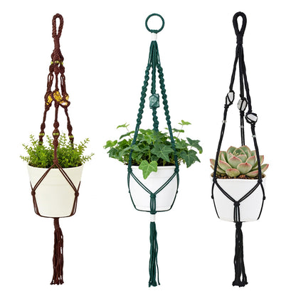 Nomylunota Macrame Plant Hanger with Boho Beads Handmade Hanging Planter Crochet Plant Holder(35.4 inches,Green & Brown & Black)