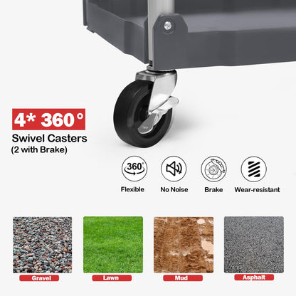 Garvee Collapsible Folding Utility Cart with Wheels, 3 Tier Rolling Service Cart for Kitchen, Office, Shopping, Garage
