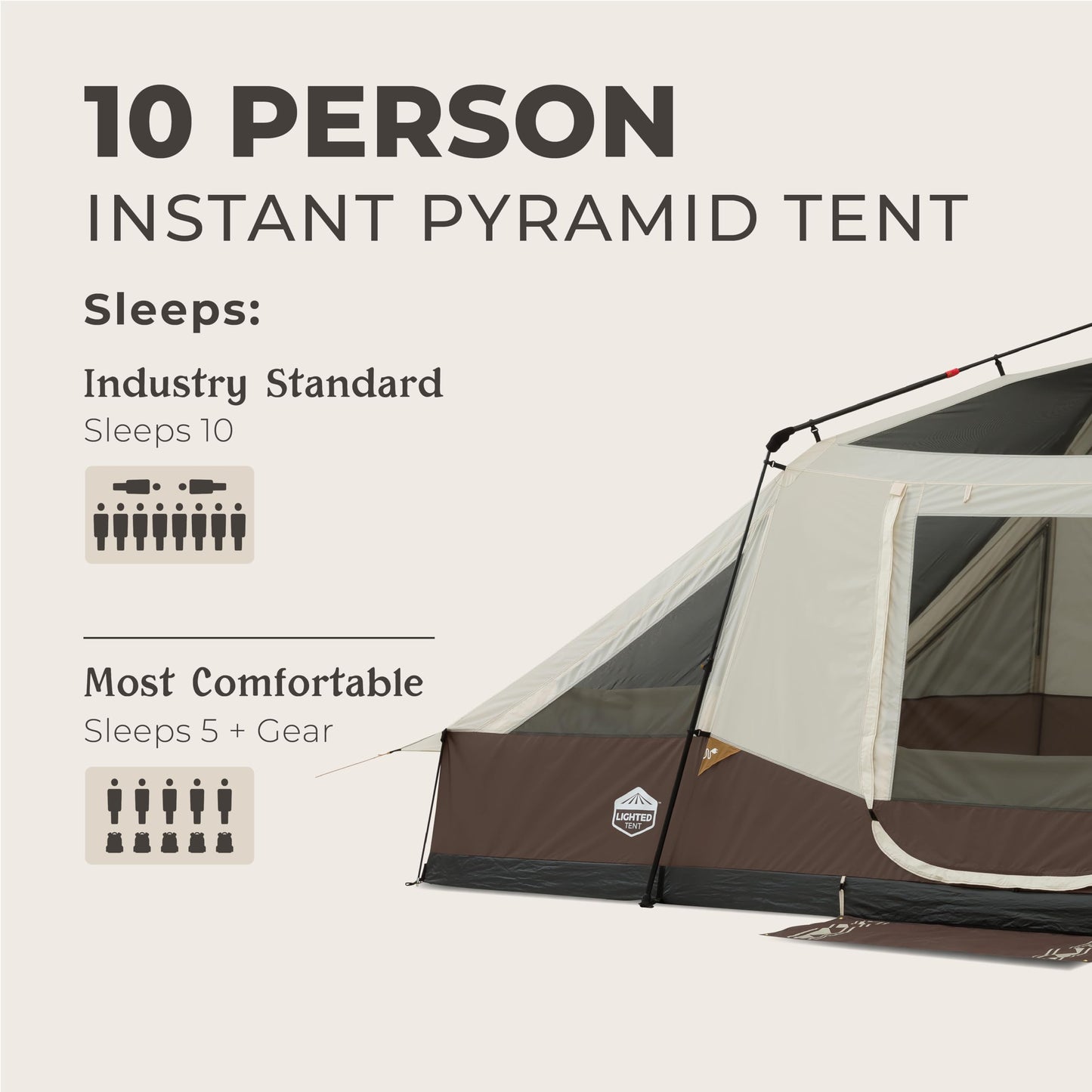 CORE 10 Person Instant Cabin Tent with LED Lights | Large Lighted Pop Up Tent with Carry Bag for Outdoor Camping, Glamping, and Backyard Adventures | Included Storage Pockets for Camp Accessories