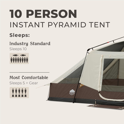 CORE 10 Person Instant Cabin Tent with LED Lights | Large Lighted Pop Up Tent with Carry Bag for Outdoor Camping, Glamping, and Backyard Adventures | Included Storage Pockets for Camp Accessories