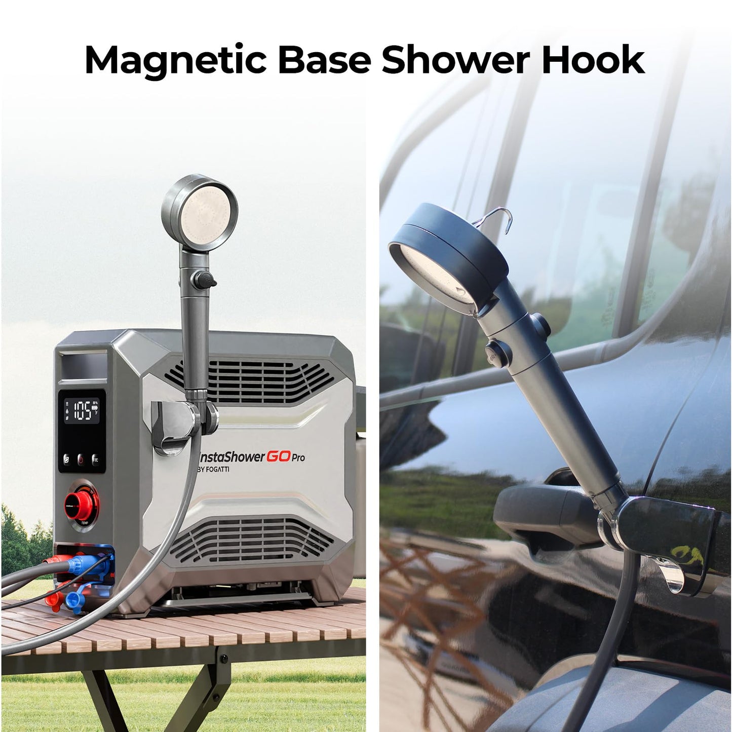 FOGATTI InstaShower GO Pro Portable Propane Hot Shower System, 22,000 BTU Instant Water Heater with 5000mAh Built-in Battery, 12V Pump, All-in-One Outdoor Shower for Camping, Pets & Off-Grid Use