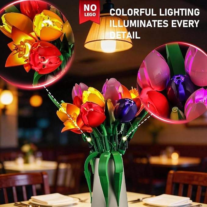 BRIKSMAX 2.0 Light Kit Compatible with Lego The Botanical Collection Tulip Bouquet 11501 Building Sets- LED Lighting Kits (Accessories Only) for Display Perfect Valentine's Gift &amp Collectors