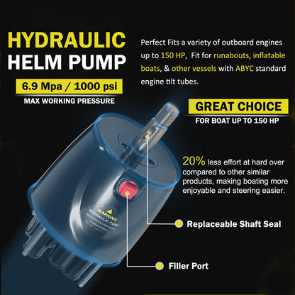 Hydraulic Steering Kit 150HP for Outboard Boat Engines -409.7kgf Output,26.8ft Cuttable Hose,6.9MPa Helm, Dual-Lock Cylinder -For Yamaha/Mercury/Honda/Suzuki/Single Engine Outboards,For 3/4" Tilt Tube