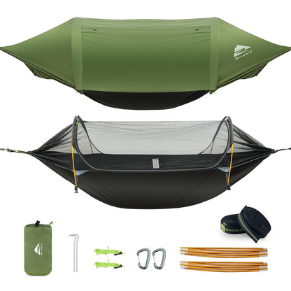 Rivenlo Camping Hammock Tent with Mosquito Net & RainFly, 3 in 1 Waterproof Lightweight Portable Sleeping Hammock Bug Backpacker Travel Outdoor Gear with Tree Strap Swing, for Hiking Patio Expedition