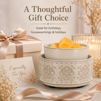 mocosa Ceramic Wax Warmer Wax Melt Warmer for Scented Wax 3-1 Electric Candle Warmer Home Fragrance Wax Burner for Mom Women(Beige-Granular)