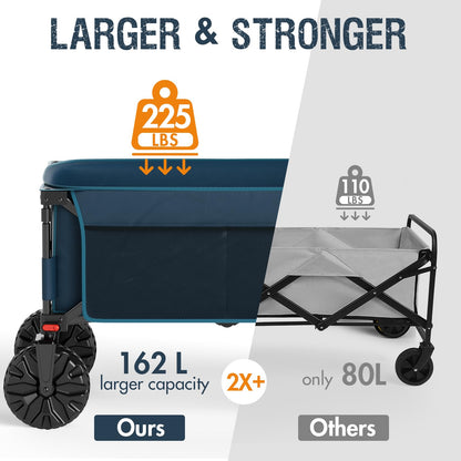 Portal Collapsible Wagon with Brakes, Heavy Duty Utility Cart with All-Terrain Wheels, Portable Folding Wagons for Camping, Beach, Garden, Shopping, and Groceries