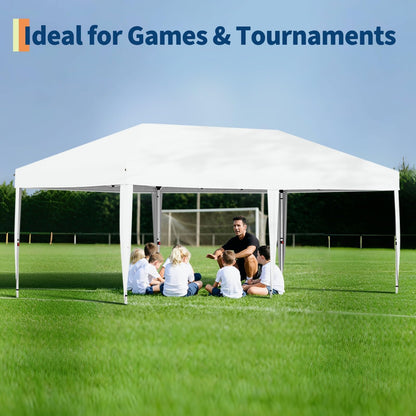 10x20 Pop Up Canopy Tent with 4 Sidewalls, Heavy Duty Outdoor Canopy UPF 50+ All Season Waterproof Commercial Street Vendors Party Tents with Roller Bag, 8 Stakes & 6 Sandbags, White