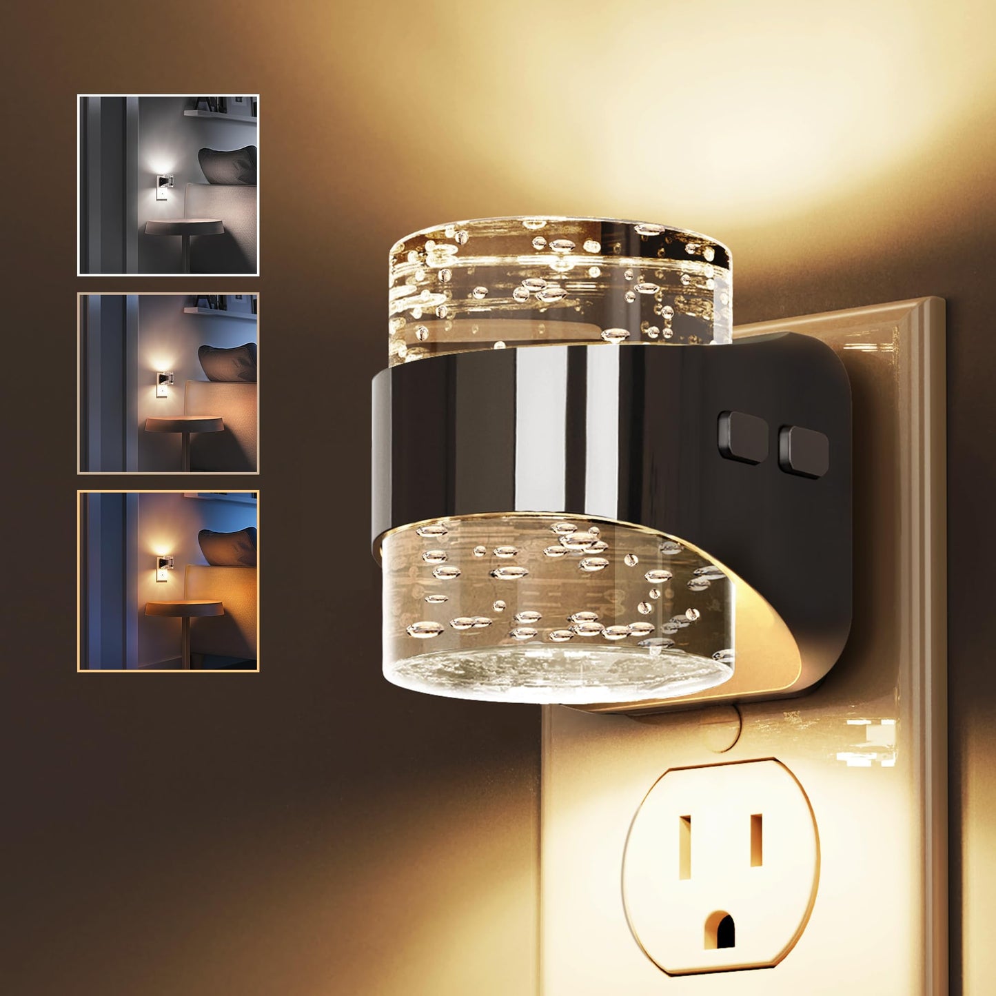L LOHAS LED Night Light, Bubble Night Lights Plug into Wall,2 Pack 3000K/4000k/5000K Adjustable Color Temperature Night Light,Dimmable Nightlights with Dusk to Dawn Sensor for Rooms Bathroom Hallway