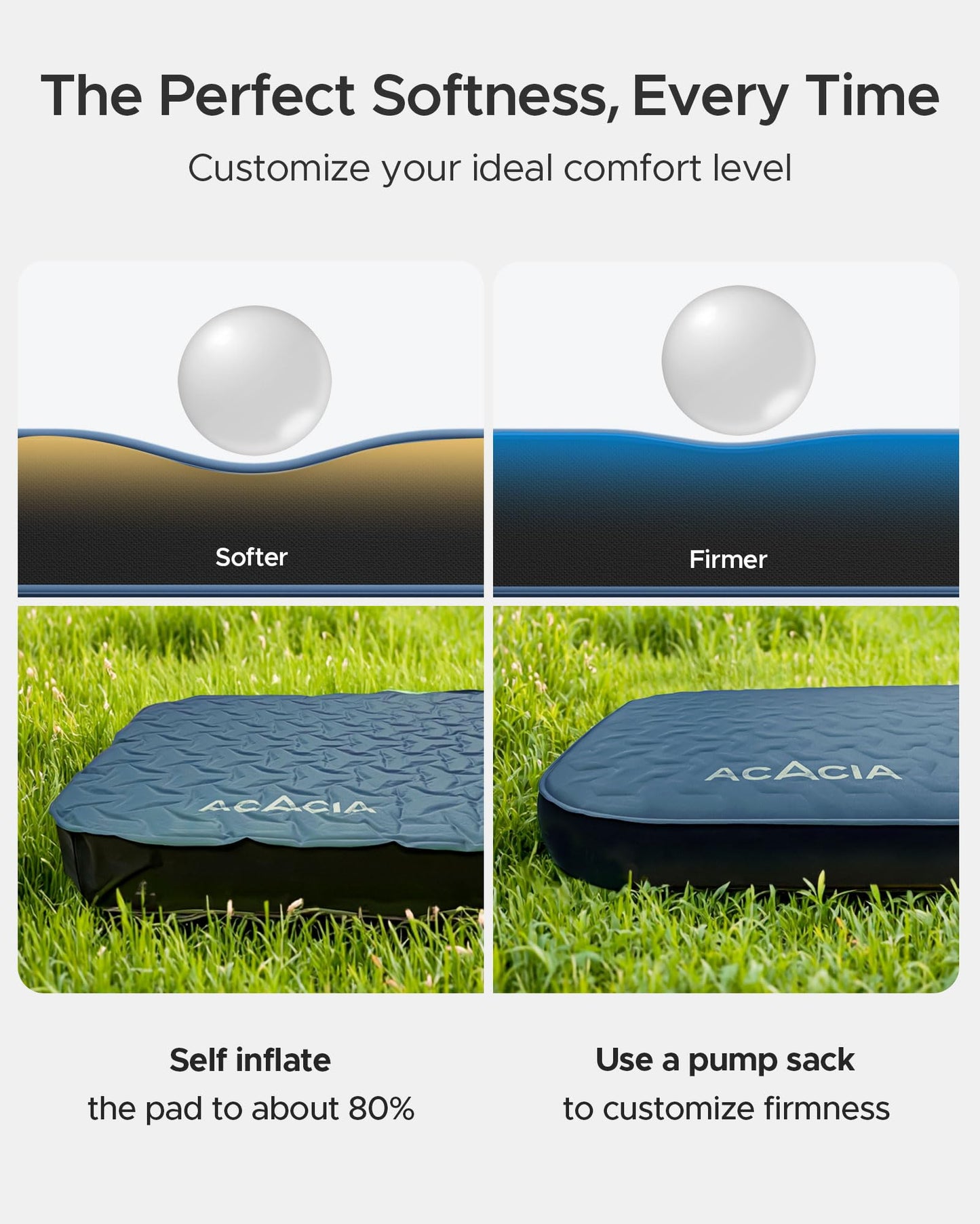 Acacia 4.3" Thick Self Inflating Sleeping Pad with Foam | Innovative Y-Shaped Telescopic Structure | Ultraportable Camping Mattress | Outdoor Compact Air Mat for Tent Car | Full