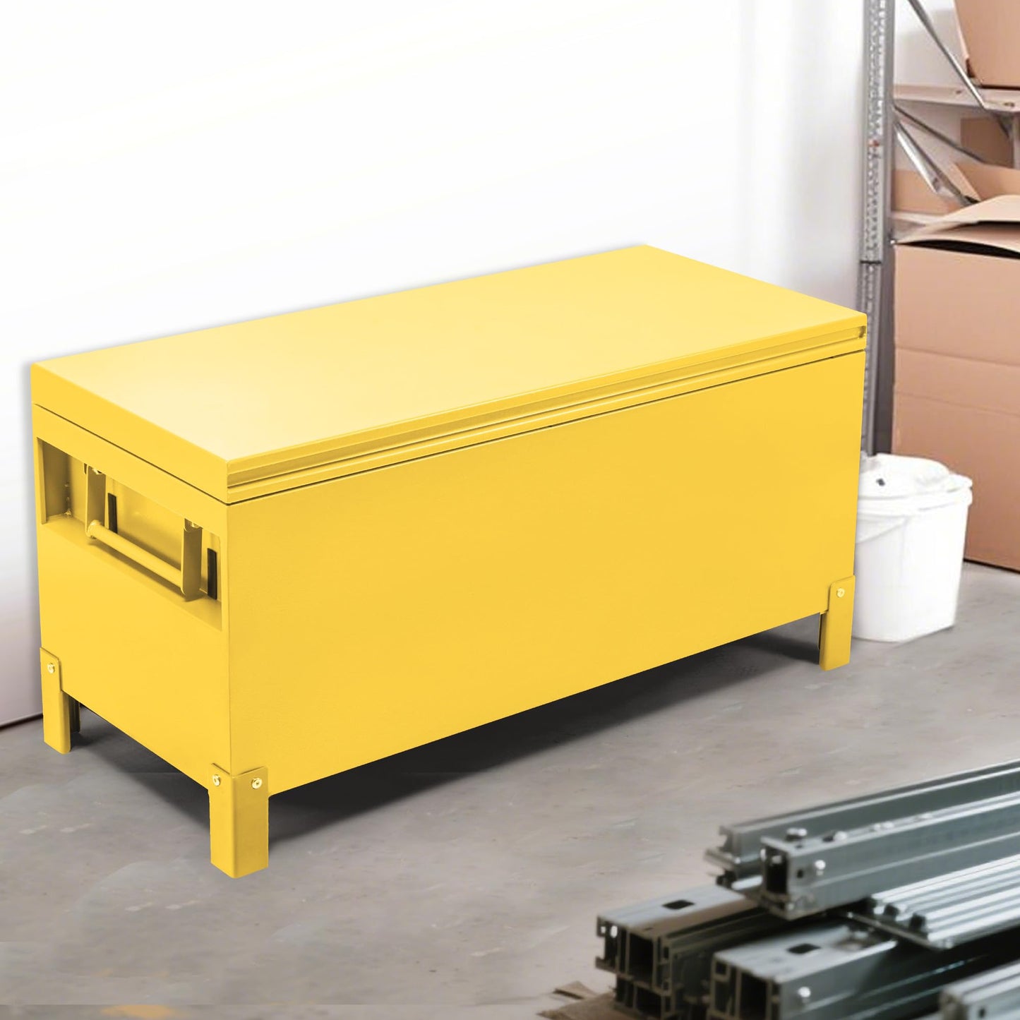 GarveeLife Heavy Duty Steel Truck Bed Tool Box - 48" XXL Lockable Jobsite Storage Chest - Weather-Resistant, Safe Hinge, Tongue Lock - Pickup, Trailer, Garage Use - 48"x 24"x 24", Yellow