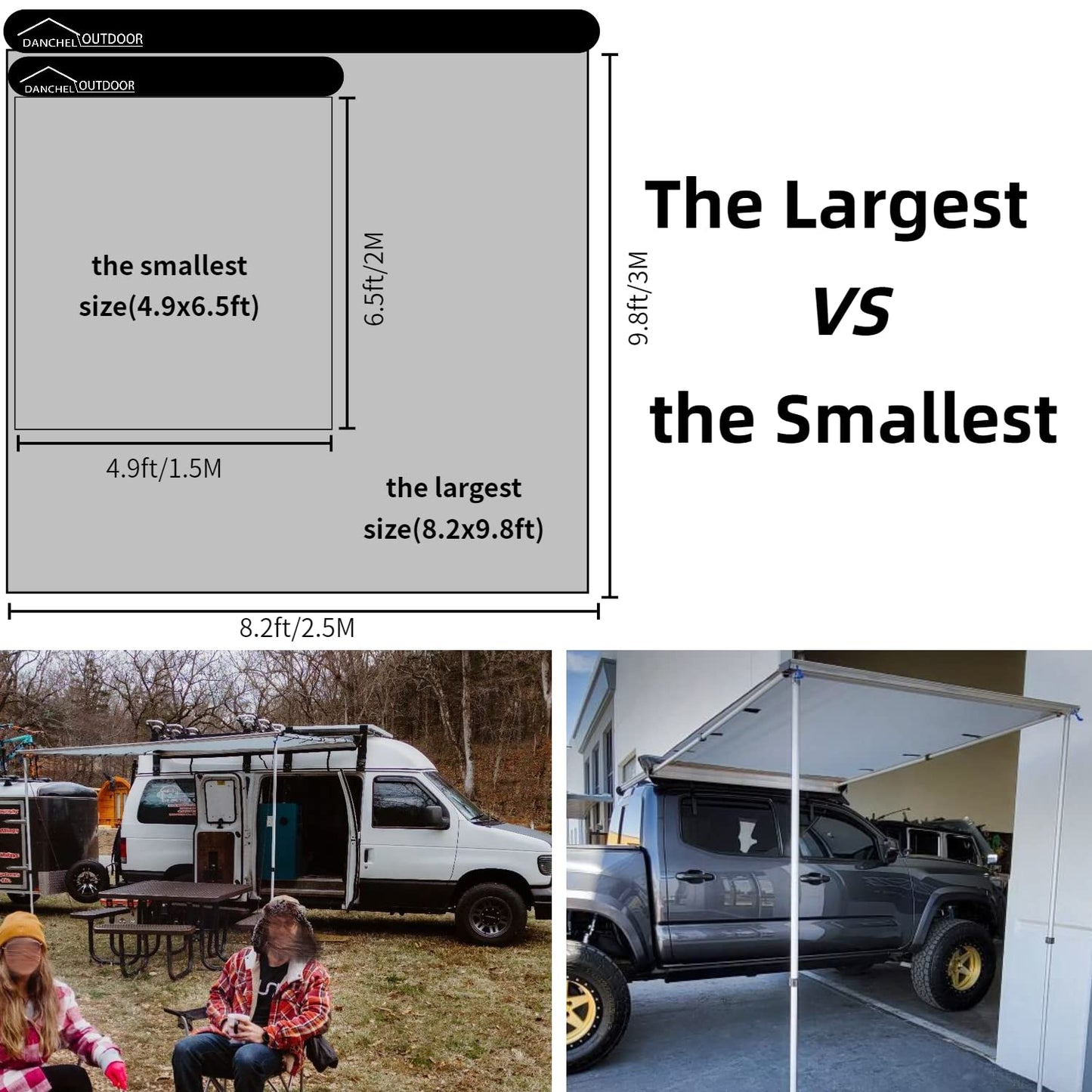 DANCHEL OUTDOOR Car Awning 6.5x8.2ft Roof Rack Pull-Out Sun Shelter Canopy, Waterproof 4x4 Vehicle Side Overland Awning Camping, Gray