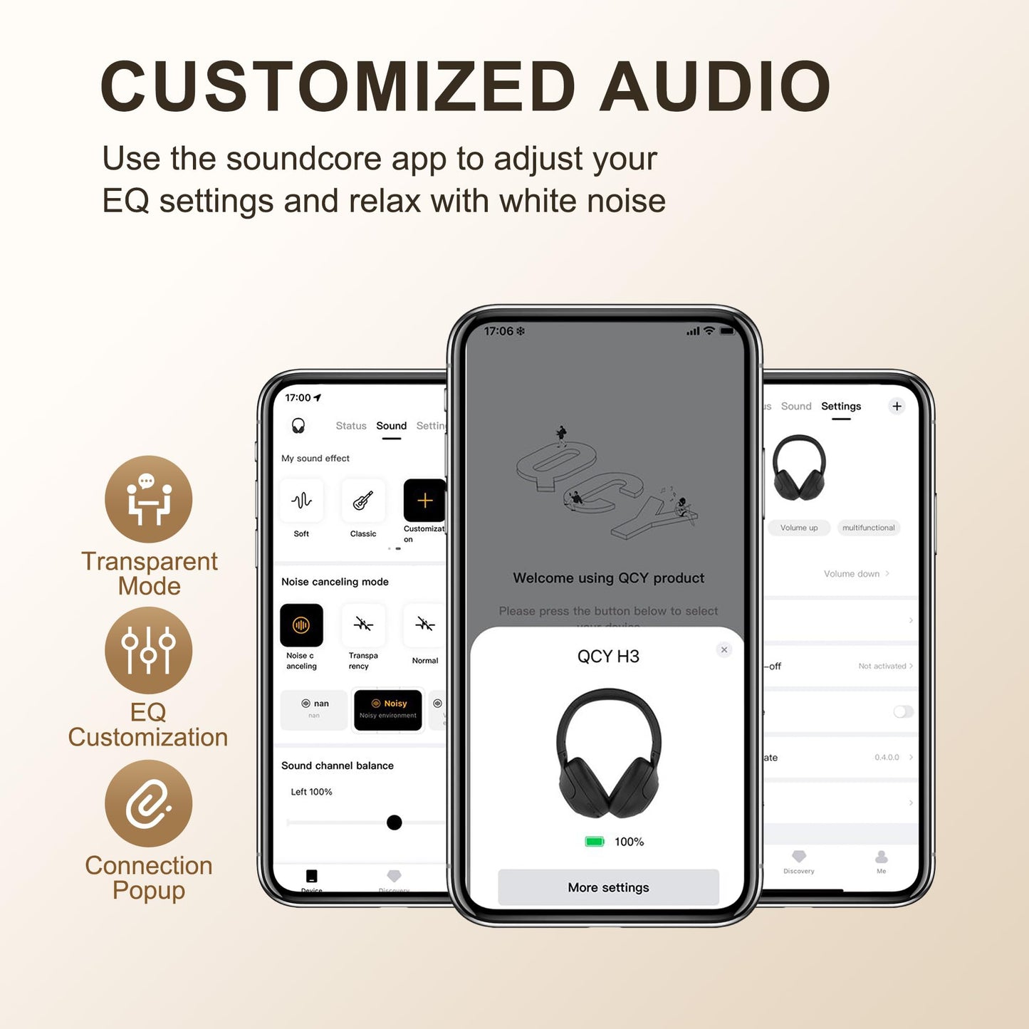 QCY H3 ANC Bluetooth Headphones Over Ear, Active Noise Cancelling Bluetooth 5.4 Headphones with Microphones, Hi-Res Audio Sound, Multipoint Connection, 60H Playback, Custom EQ via App(Blue)