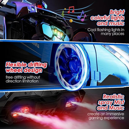 Holyton Big 1:10 Scale Transform RC Car &amp Robot – One-Button Transformation Gesture Sensing LED Lights Music &amp Fog Spray 2 Batteries 80 Mins Play Birthday Gift for Boys Girls Ages 3-12