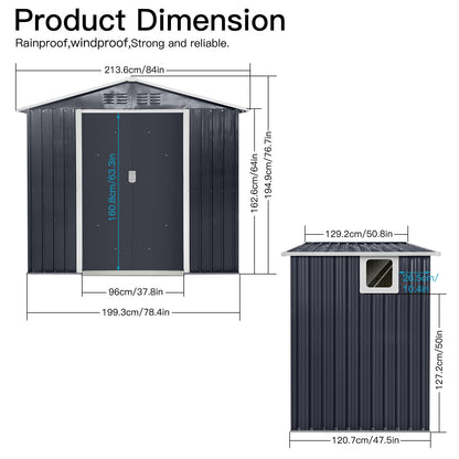 YOPTO 7x4.3 FT Metal Garden Sheds with Window,Outdoor Heavy-Duty Steel Storager Tool Shed W/Sliding Door and Punched Vents,Waterproof Building Organizer for Storing Motorcycle,Bicycles,Grey