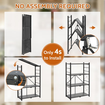 INTER HUT 4 Tier Foldable Greenhouse Shelving Unit, Heavy Duty Steel Plant Stand Storage Rack, No Assembly Required, 130lbs Per Shelf Capacity, 28"x14.6"x44.7”, 2 Pack, Black
