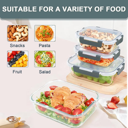 KOMUEE Glass Food Storage Containers Set - 4 Pack of 52oz & 22oz | Airtight, BPA-Free, Leak Proof