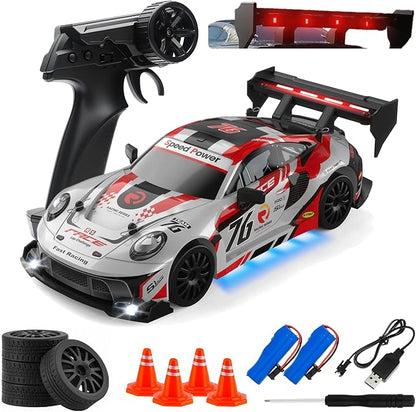 RC Drift Car 1:24 Scale Remote Control Vehicle for Kids2.4GHz 20KM/H 4WD High Speed RC Cars with LED Light Two Batteries &amp Drifting Tires Racing Sport Toy Cars for Adults Boys Girls Kids 8606RD