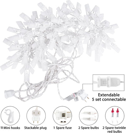 Minetom Snowflake Christmas String Lights - 13ft, 150 Mini Bulbs, Clear Plastic, 9 Drops, Plug-in Connectable, for Porch, House, Tree Decor