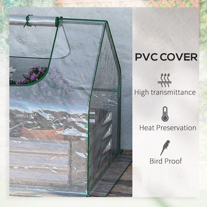 Outsunny 6 x 3 x 1ft Metal Planter Box with Mini Greenhouse, Galvanized Raised Garden Bed with Cover for Herbs and Vegetables, Small Greenhouse for Patio Garden Balcony, Clear and Silver