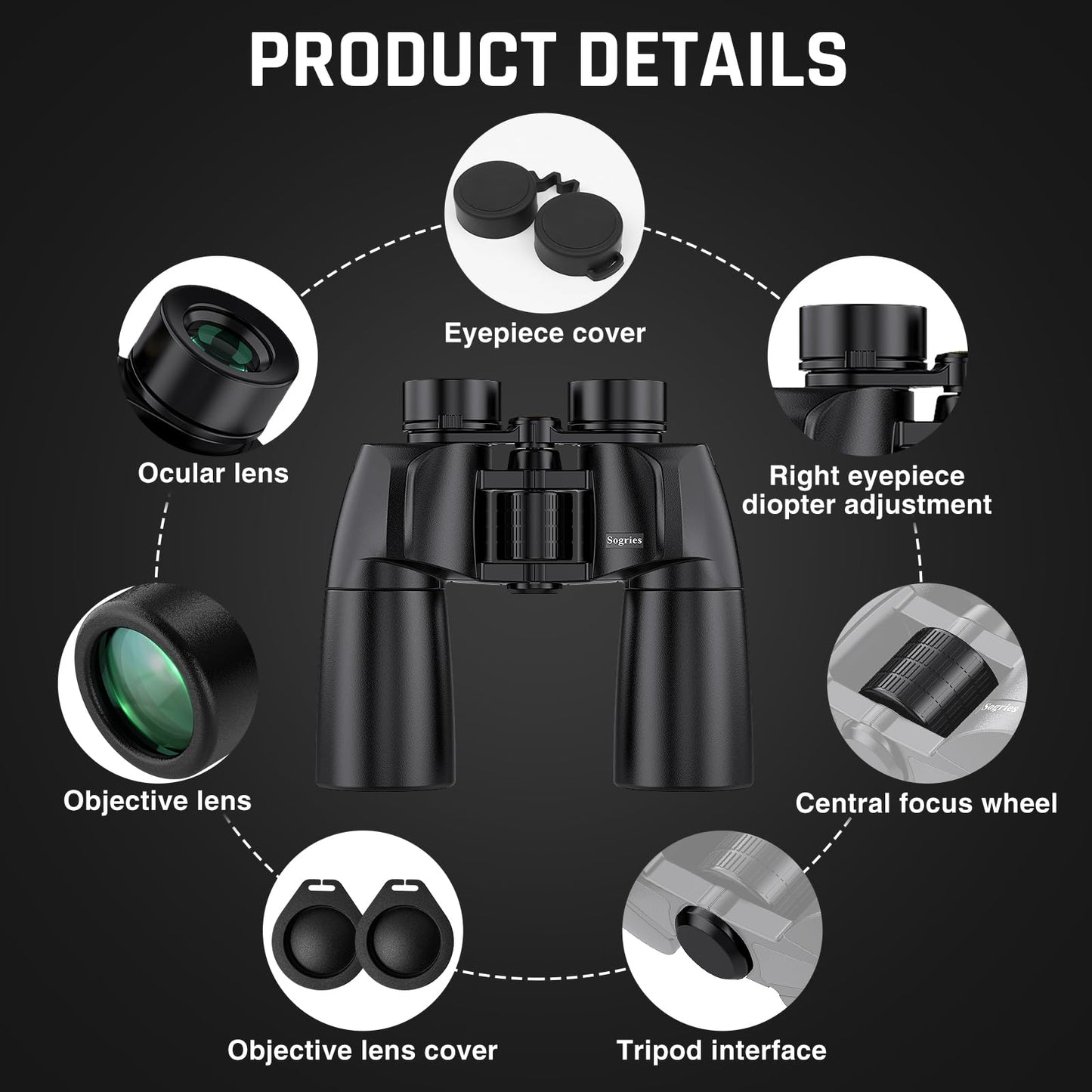 Sogries 10x50 Binoculars for Adults High Powered Binoculars for Bird Watching Long Distance IPX7 Waterproof Fully Multi-Coated BAK4 Prism Optics for Hunting Travel Birding Stargazing