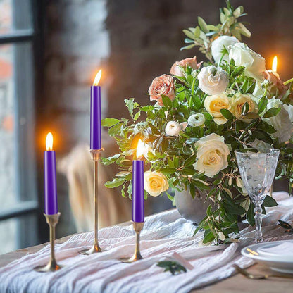 Purple Taper Candles, Set of 24 Unscented and Smokeless 10 Inch Taper Candles Long Burning, Paraffin Wax with Cotton Wicks for Burning Approxinately 7-8 Hours Time