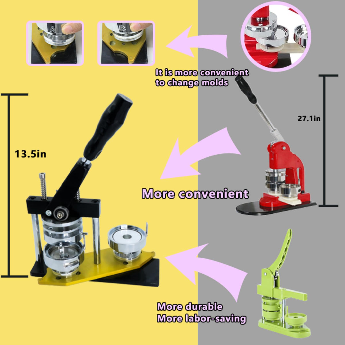 DCBADGE Button Maker Machine, 58mm/2.25 inch Pin Button Badge Maker,Interchangeable Button-Models Press Machine Kit with 300 Sets Buttons-Part Supplies & Circle Cutter & Cutting Mat