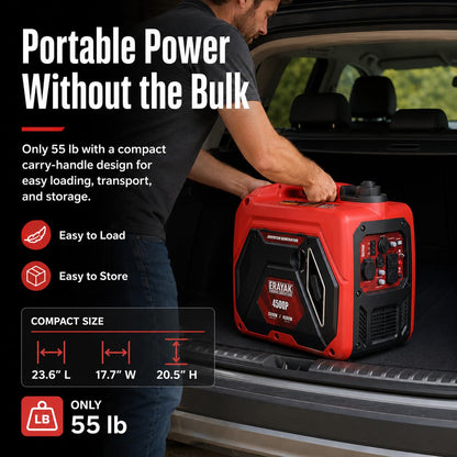 ERAYAK 4500W Portable Inverter Generator for Home Use, Super Quiet Small Generator for Camping Outdoor Emergency Power Backup, Gas Powered Engine, ECO Mode, EPA Compliant