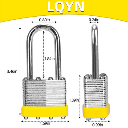Padlocks with Same Key, LQYN 48 Pcs Laminated Keyed Padlock (1-9/16", 40mm), Keyed Alike Locks, Long Shackle, for Storage Locker, Hasp Latch, Toolbox, Sheds