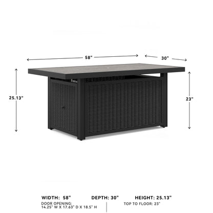 Signature Design by Ashley Beachcroft Casual Weather and Rust Resistant Battery-Operated Outdoor Fire Pit Table with Adjustable Flame Control and Protective Cover, Black & Light Gray