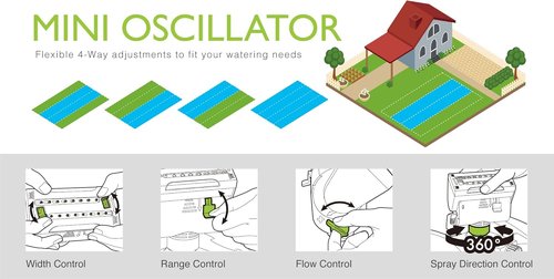 Eden 95124 Adjustable Mini Turbo Oscillating Sprinkler - Covers 4,069 Sq. Ft. | Quick Connect Starter Set