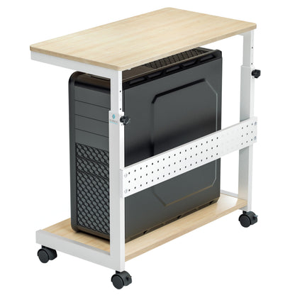 EUREKA ERGONOMIC PC Stand Computer Cart, Height Adjustable Tower Stand 2-Tier Suit for ATX Case Printer, Metal Rolling Cart on Wheels for Gaming Home Office, Maple