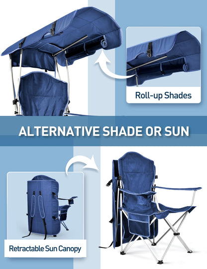 Docusvect 2 Pack Beach Chair with Canopy Shade, Folding Camping Chair with Canopy with Cup Holder, Side Pocket for Camp, Beach, Tailgates, Fishing - Support 330 LBS