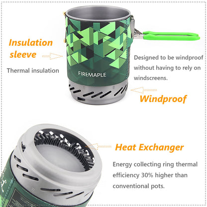 Fire-Maple Camping Backpacking Stove Camp Stove Backpacking Cooking Set 1L Camping Pot Fixed Star 2 Cooking System (Green)