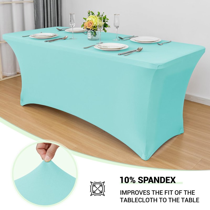 Obstal 8ft Stretch Spandex Table Cover for Standard Folding Tables - Universal Rectangular Fitted Tablecloth Protector for Party （Fresh Blue, 96 Length x 30 Width x 30 Height Inches）