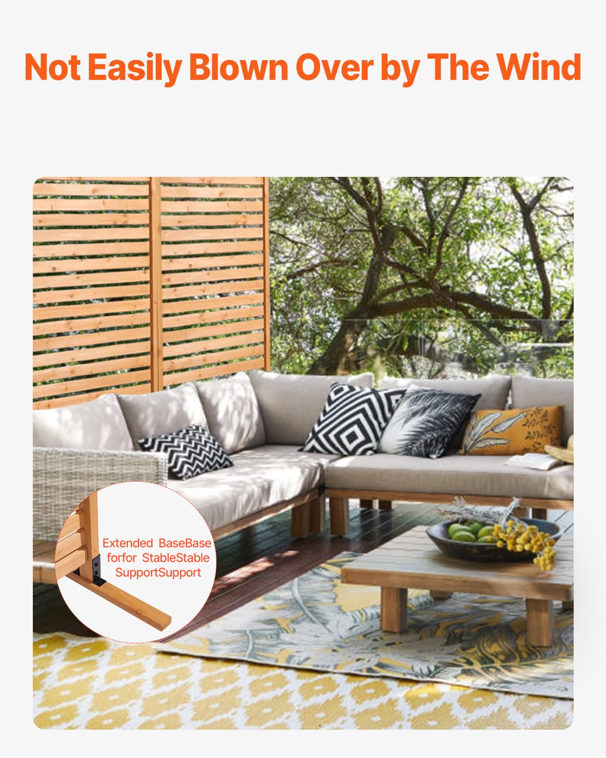 VEVOR Wooden Privacy Screen,36" W x 73" H Outdoor Privacy Screen, Freestanding Wood Privacy Panel with Stand,Outdoor Divider for Balcony Patio Lawn Garden