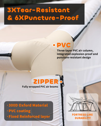 Inflatable Camping Tent for 5-8 Person, Oxford Waterproof Blow Up Air Tent with Skylight & Mesh Windows, Quick Setup with Hand Pump, Carrying Bag, 4 Season UV Protection for Outdoor Glamping Family