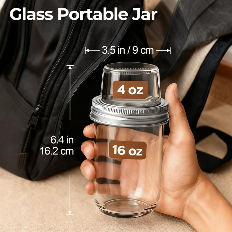 ComSaf Overnight Oats Containers with Lids (16OZ+4OZ, 2PCS) On-The-Go Dual-Laryer Yogurt Parfait Cups with Dry and Wet Separation Mason Jars for Chia Pudding Cereal Nut Fruit Meal Prep Salad
