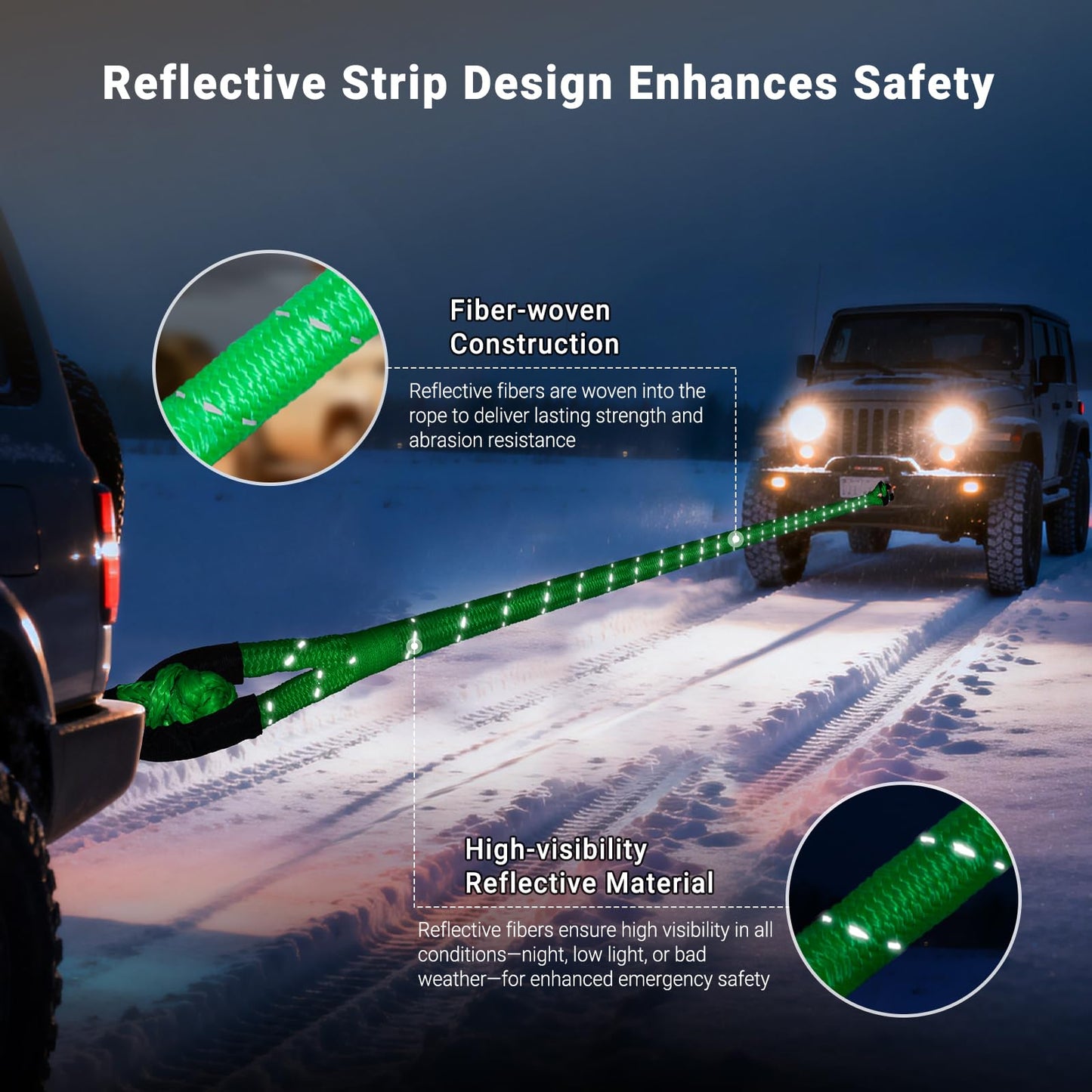 DAJOUJS Kinetic Recovery Tow Rope 7/8" x 30ft Tow Strap 48500lbs Snatch Strap with 2Pcs Soft Shackles 56000lbs Break Strength Heavy Duty Kinetic Towing Rope for Truck ATV UTV Offroad Recovery Rope Kit