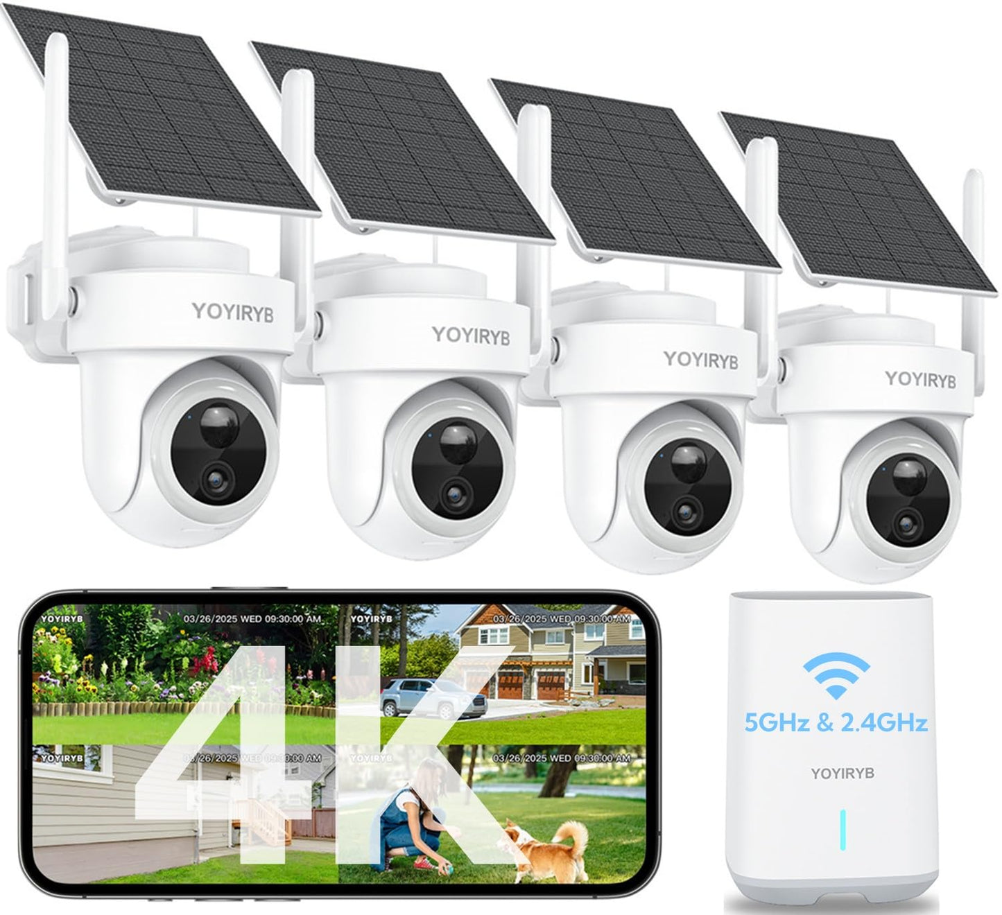 4K Security Cameras Wireless Outdoor, No Subscription, Works in -14°F Cold [2026 NEW] Solar-Powered Home Security Camera System with 360° Auto Tracking, Color Night Vision, 5G & 2.4G WiFi, Easy Setup