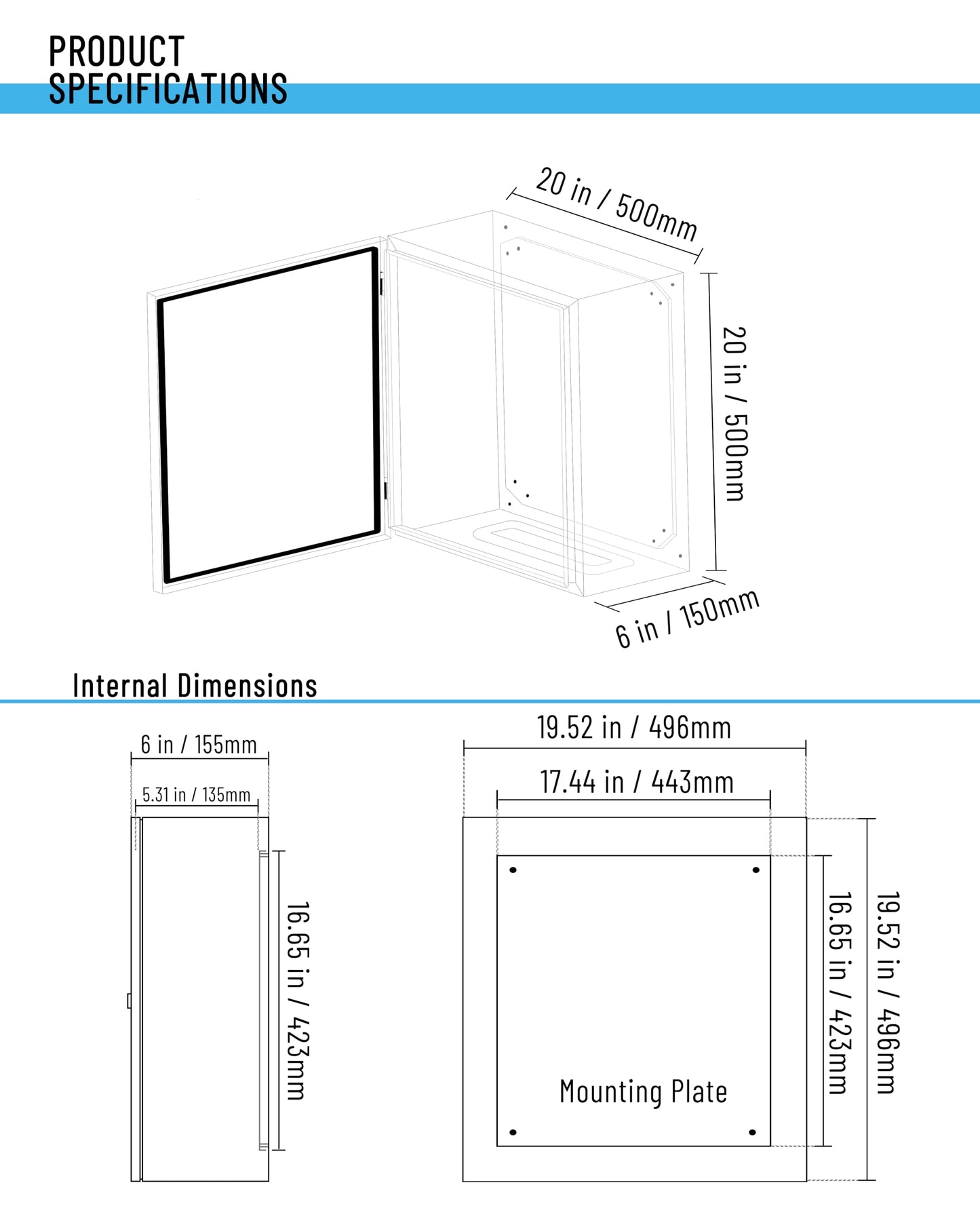 Waterproof Electrical Enclosure 20 x 20 x 6'', Outdoor Electrical Box Weatherproof, Electrical Junction Box with Reinforced Lock