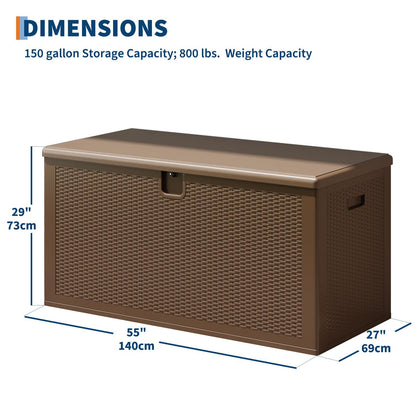 150 Gallon Heavy Duty Outdoor Storage Box Waterproof Resin Deck Box, Lockable Lid, Large Patio Storage Cabinet for Cushions, Tools & Gear, Weatherproof Bench for Garden, Backyard & Porch