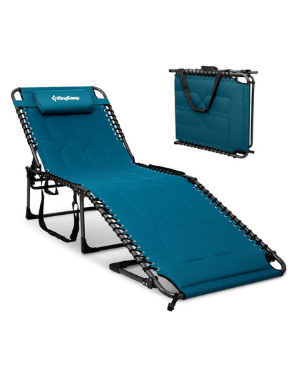 KingCamp Oversized Tanning Chair, Extra-Wide Padded Folding Chase Lounge Chairs Portable Adjustable 5-Position 440lbs Heavy Duty Lounger with Double-Layer Oxford for Outdoor Beach Patio Sun Pool Blue