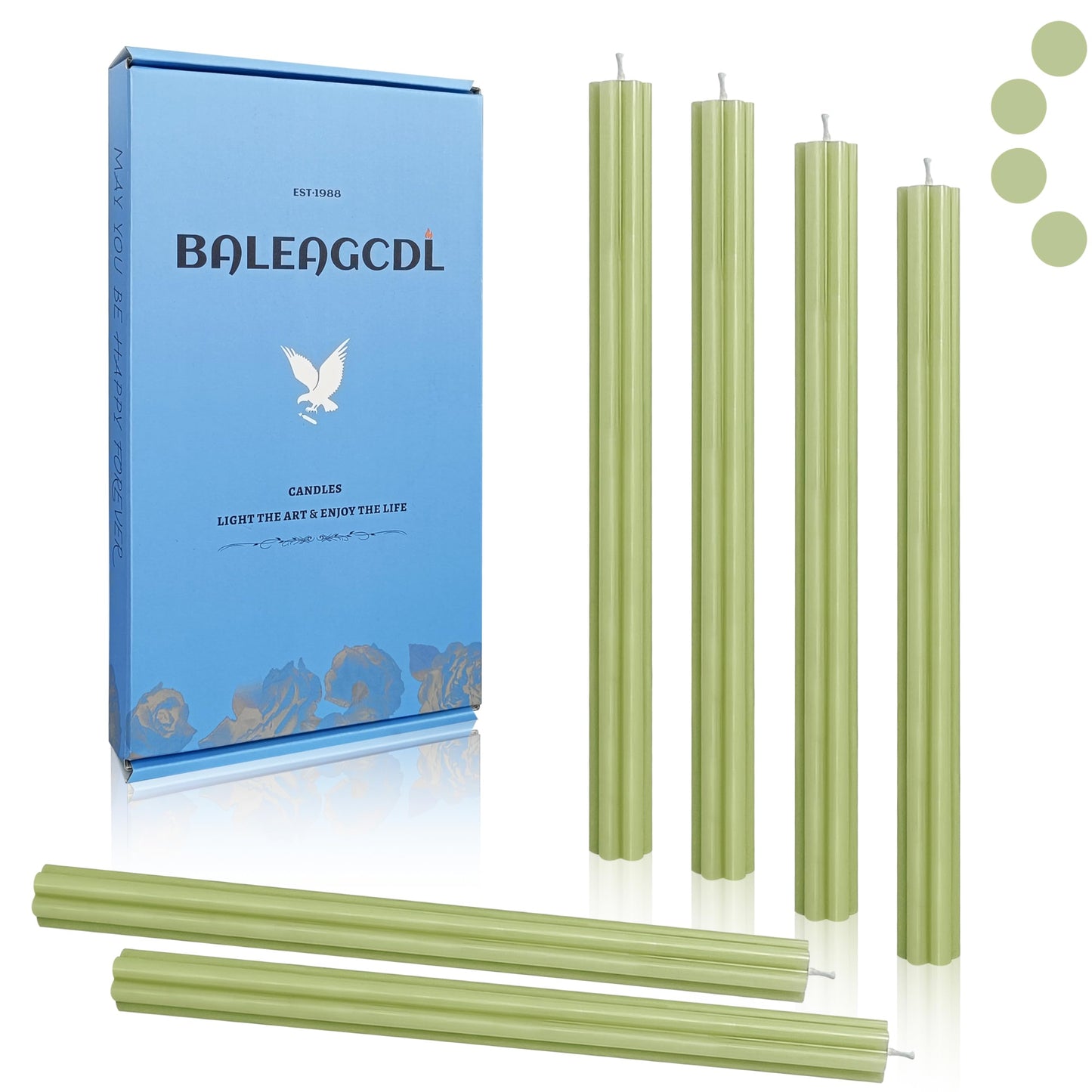 Long Taper Candles Grass Green Unscented Tall Candle 10 Inch Smokeless Ribbed Candlesticks Creative Handmade Candle Sticks for Holiday Weddings Home Decor 6 Pcs