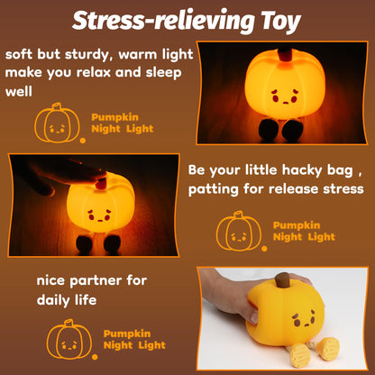 EEKEDO Pumpkin Silicone Night Light - Colorful, Dimmable, Rechargeable, 2 Pack - Orange
